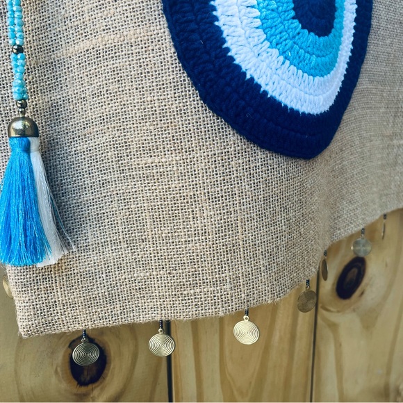 Greek Evil Eye Jute Shoulder Bag - Picture 5 of 6